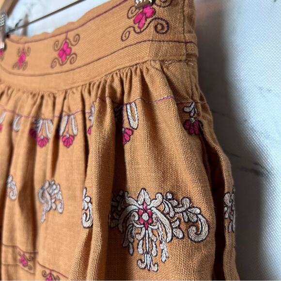 Anthropologie Meghan Embroidered Belted Mini Skirt with Pockets Orange Pink 4 - Picture 6 of 14